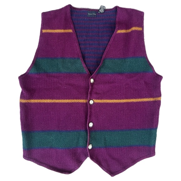 Vintage 90s Structure Stripped Cardigan Vest - Picture 1 of 3